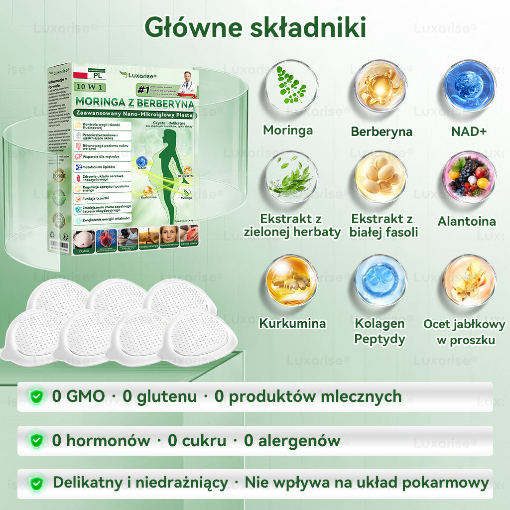 Oficjalny sklep| 👩‍⚕️𝗟𝘂𝘅𝗮𝗿𝗶𝘀𝗲® MORINGA Z BERBERYNA 10W1 Zaawansowany Nano-Mikroigłowy Plaster (Stosować raz na dobę, zauważalne efekty w ciągu 7 dni) ✅ Otyłość, cukrzyca, bezdech senny oraz schorzenia stawów.✨