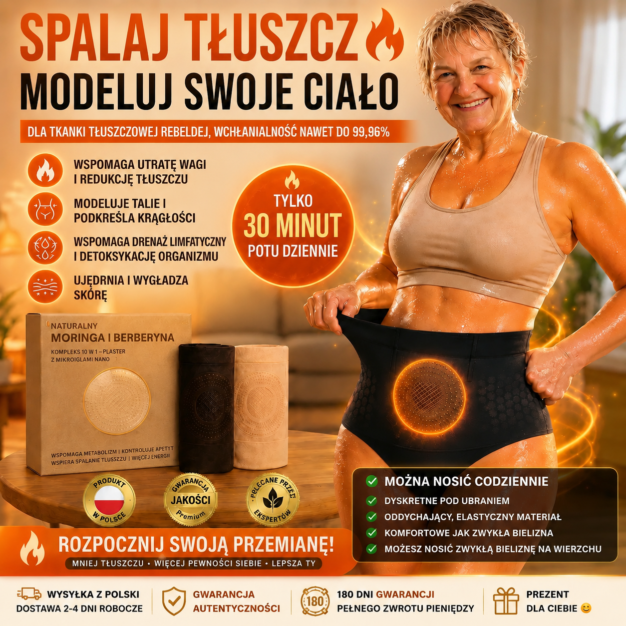 Moringa & Berberine 4-w-1 Mikrotechnologiczne Szorty Modelujące Wspierające modelowanie sylwetki i spalanie tłuszczu