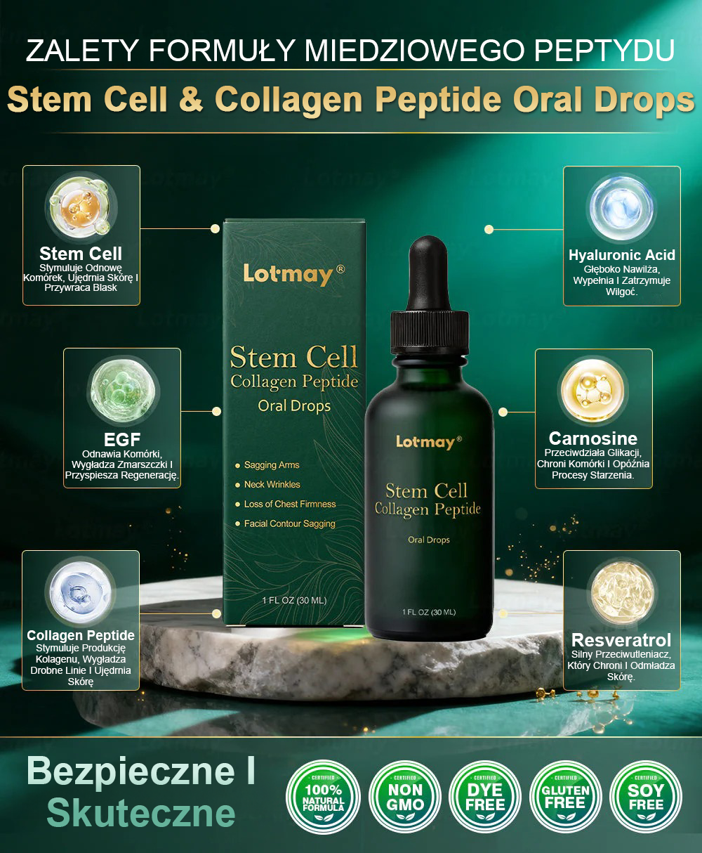 Lotmay® 🚀 Doustne Krople z Komórkami Macierzystymi i Peptydami Kolagenowymi (Ujędrniają i Utrzymują Sprężystość Skóry oraz Zmniejszają Powstawanie Zmarszczek)