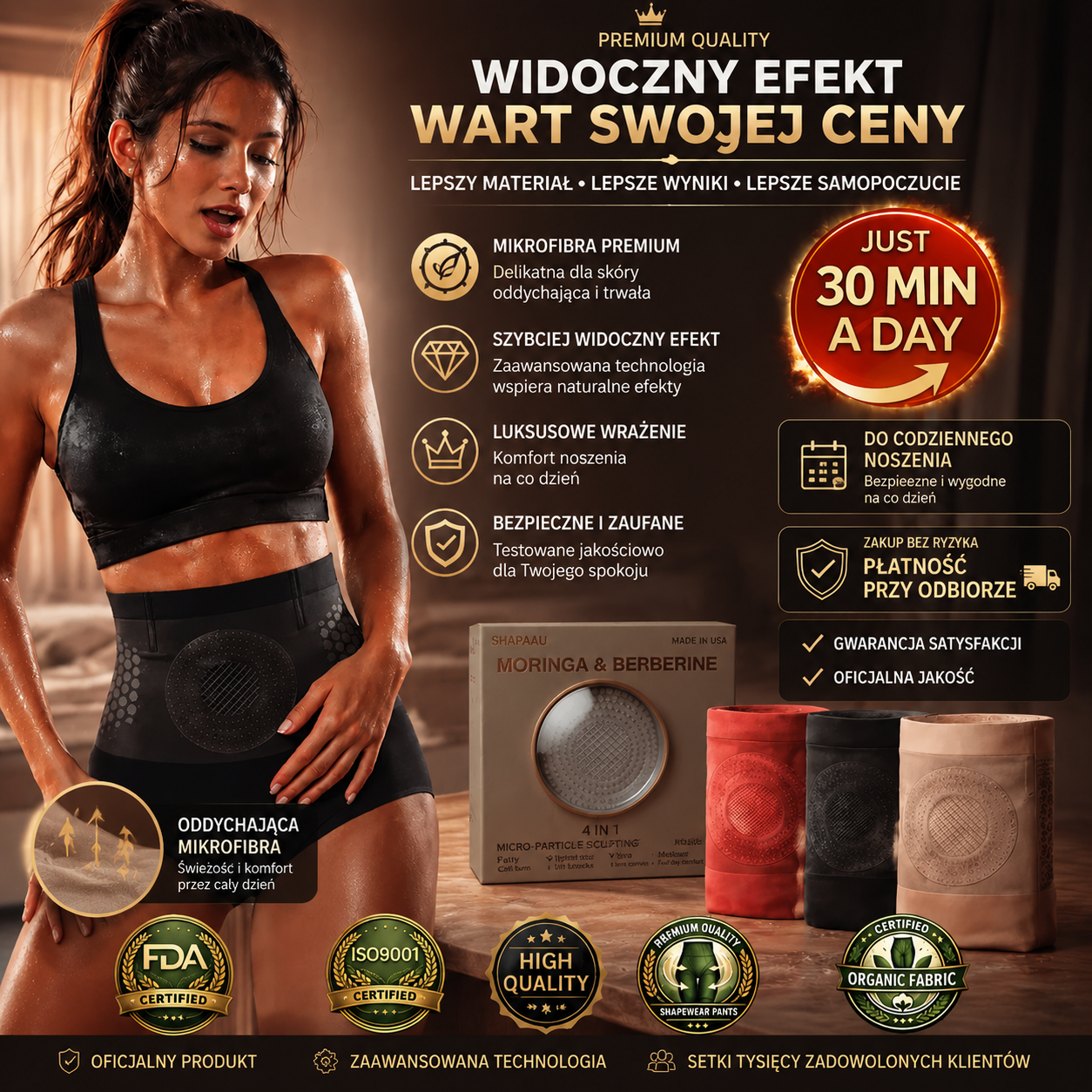 Moringa & Berberine 4-w-1 Mikrotechnologiczne Szorty Modelujące Wspierające modelowanie sylwetki i spalanie tłuszczu